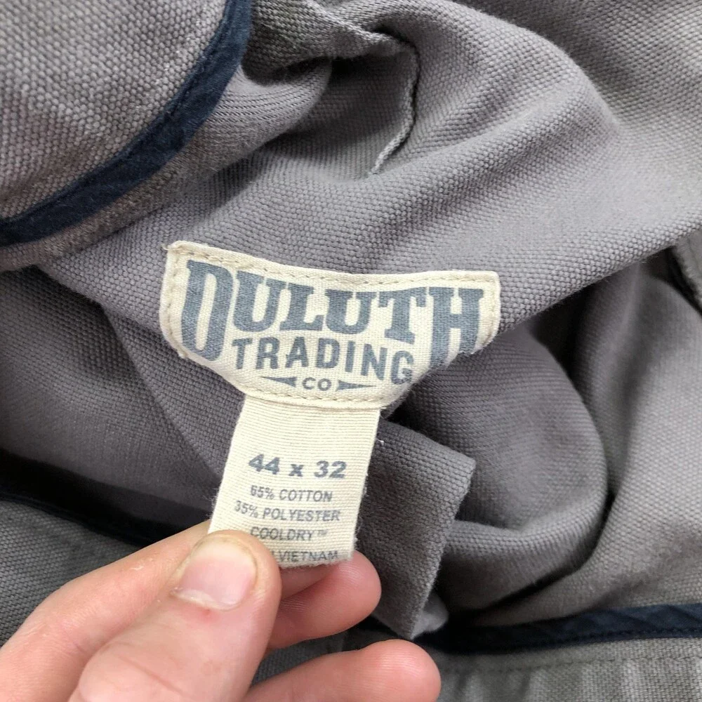 Duluth Trading Co Pants Mens 44x32 Gray Canvas Cargo Relaxed Straight Workwear